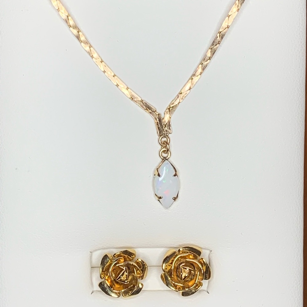 Opal Necklace with 14k GFP Rose Earrings